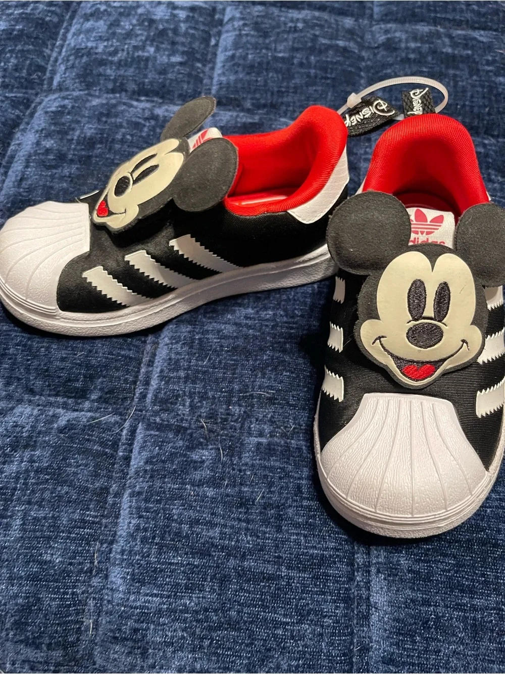 adidas Kids Black White Red Mickey Mouse Slip-On Sneakers